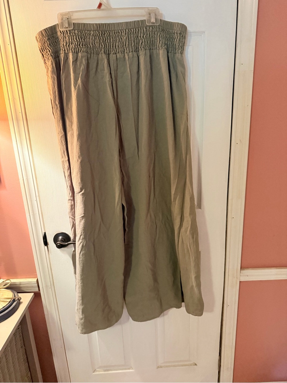 Wide Leg Tiered Palazzo Pants in Olive Green, smocked waistline - Picture 7 of 7